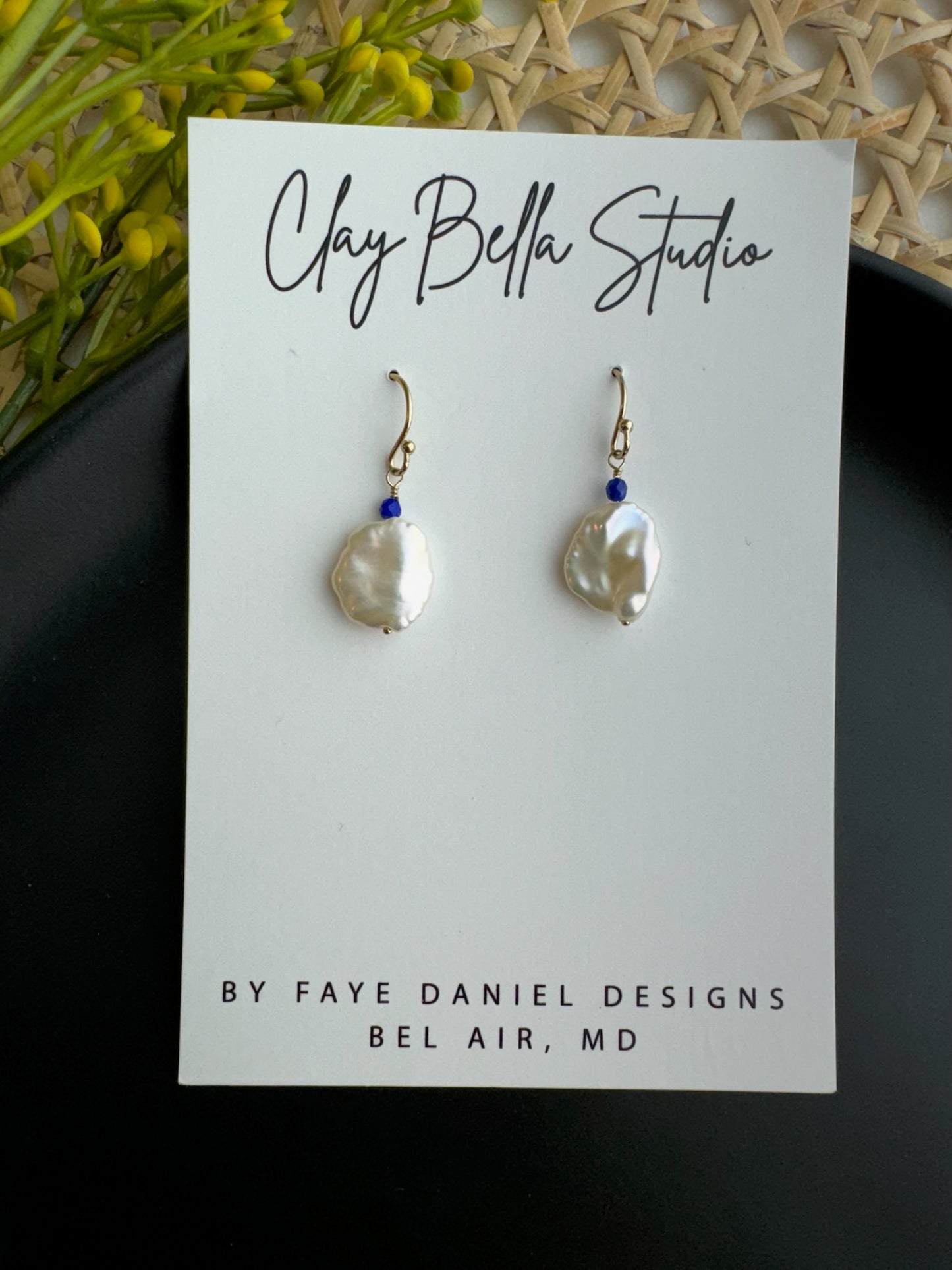Keishi pearl & Lapis earrings