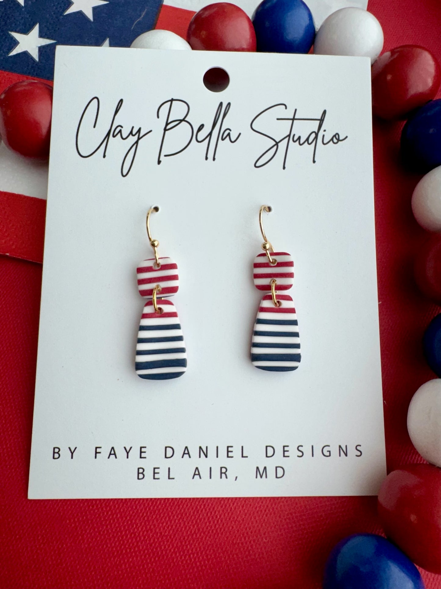Red, White & Beautiful Stripe Drop Earrings