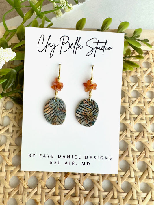 Semi precious beaded organic oval earrings