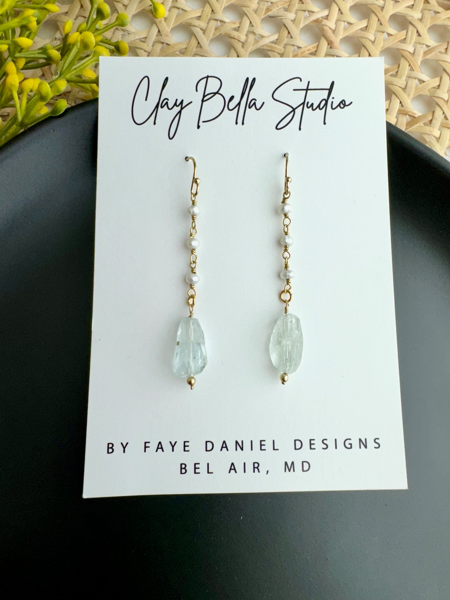 Potato pearl & raw Aquamarine earrings